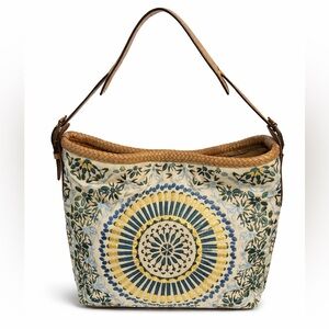 Cole Haan Leather Tote Bag Floral Mandala Design Boho Shoulder Bag